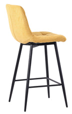 Elba Yellow Fabric High Back Barstool with Black Metal Legs