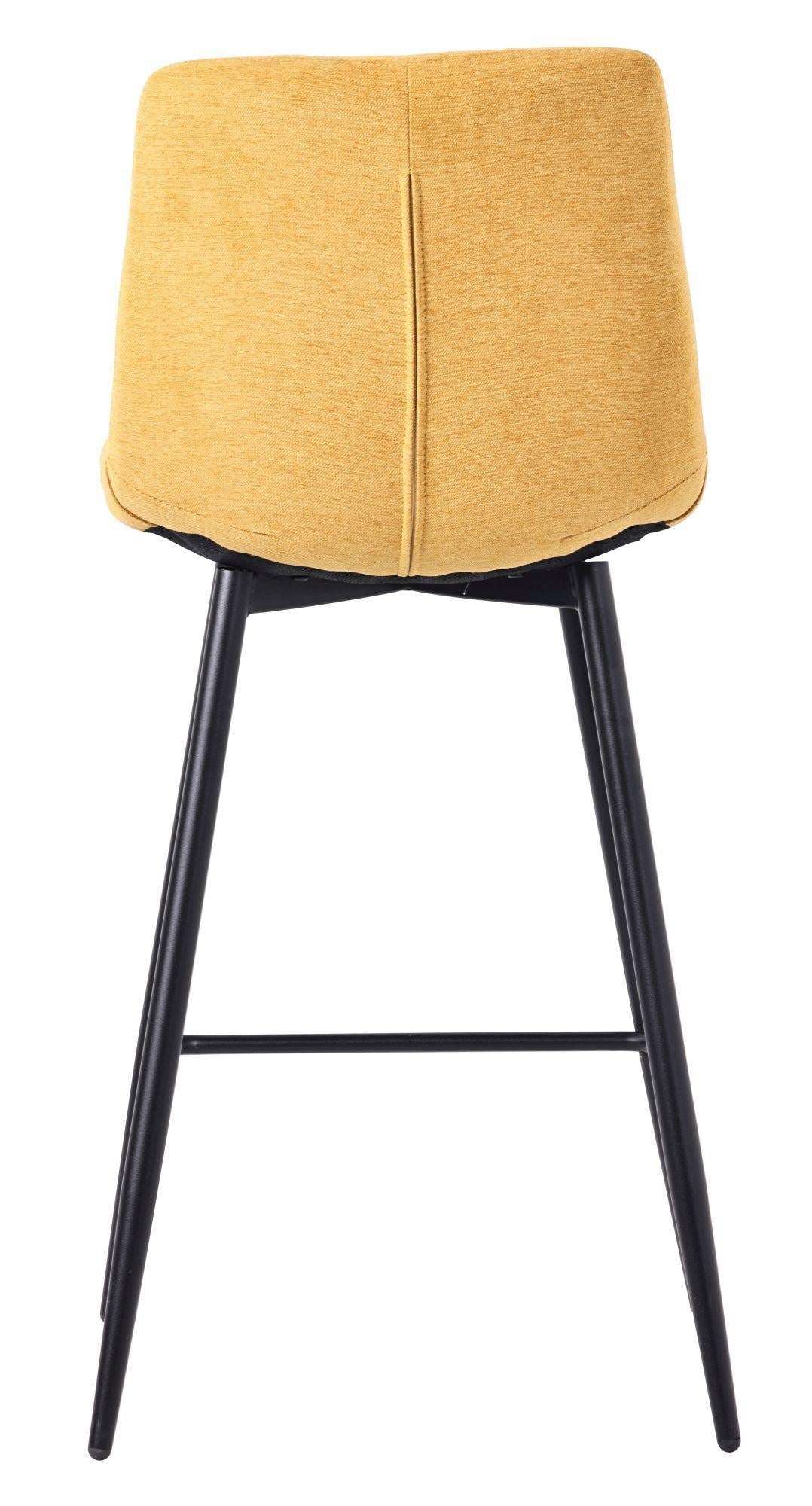 Elba Yellow Fabric High Back Barstool with Black Metal Legs