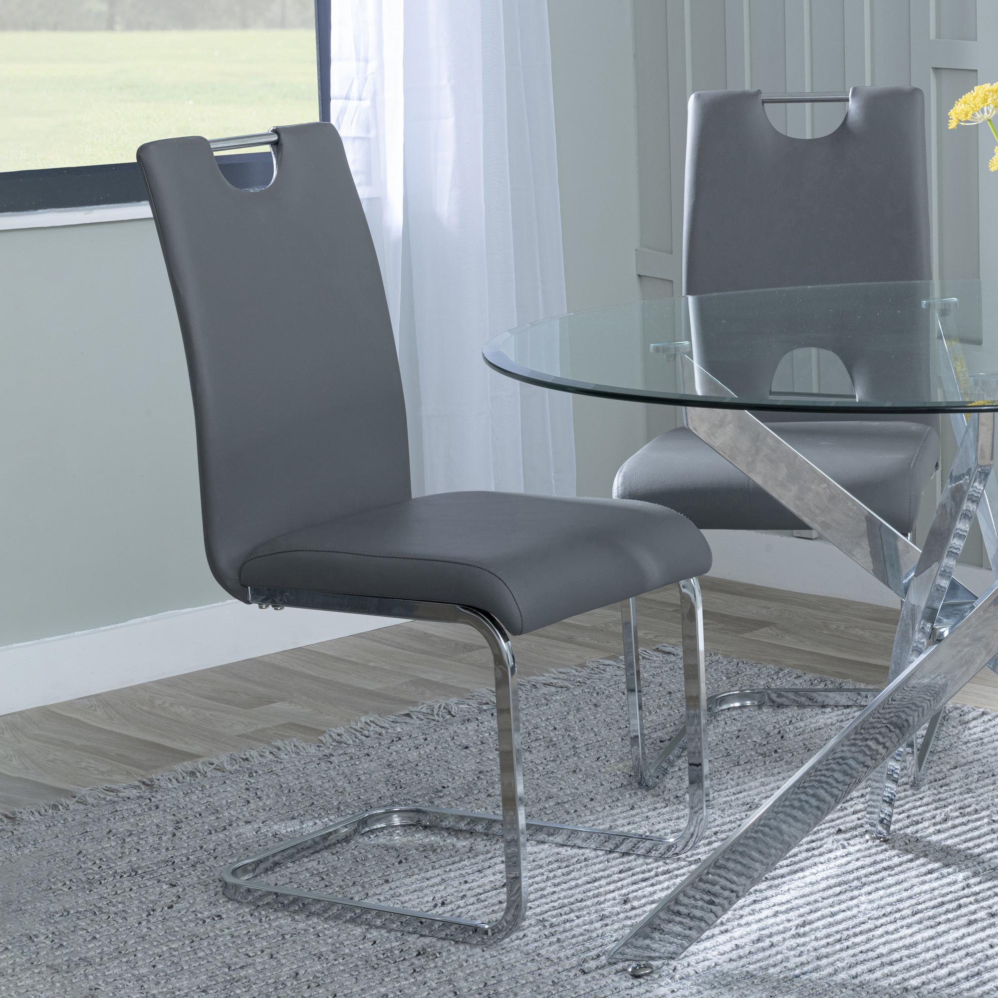 Agryle Grey Faux Leather Dining Chair and Chrome Cantilever Base