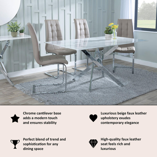Delma Beige Faux Leather Dining Chair and Chrome Cantilever Base