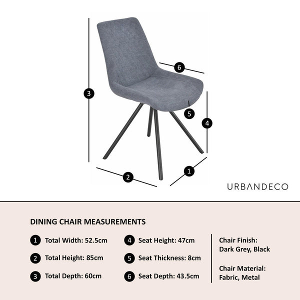 Elliot Dark Grey Fabric Swivel Dining Chair with Black Legs