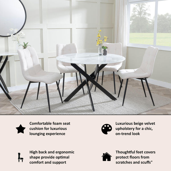 Elba Dining Chairs in Beige Colour Fabric and Black Metal Legs