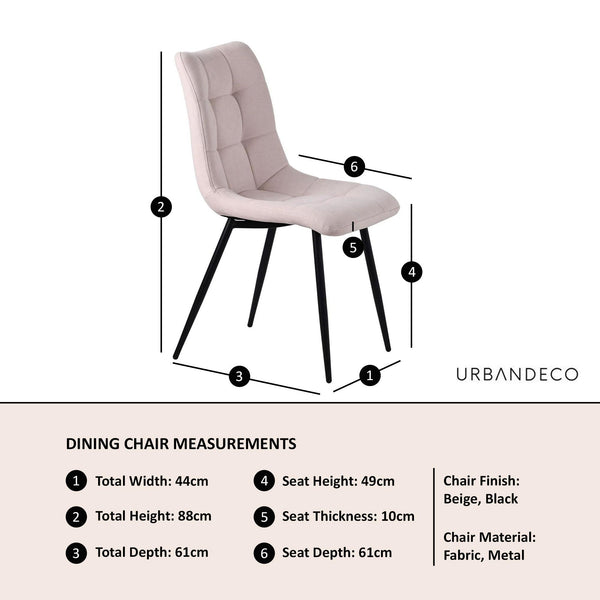 Elba Dining Chairs in Beige Colour Fabric and Black Metal Legs