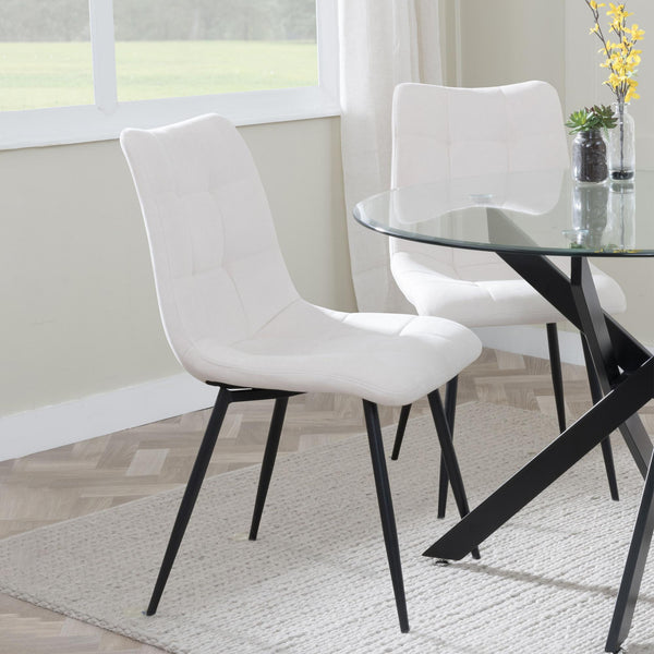 Elba Dining Chairs in Beige Colour Fabric and Black Metal Legs