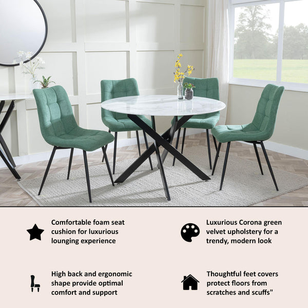 Elba Dining Chairs in Green Colour Fabric and Black Metal Legs
