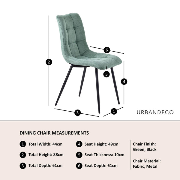 Elba Dining Chairs in Green Colour Fabric and Black Metal Legs