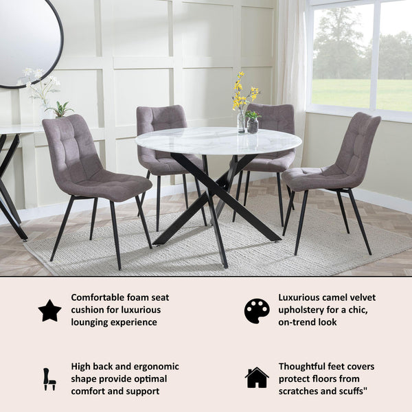 Elba Dining Chairs in Camel Colour Fabric and Black Metal Legs