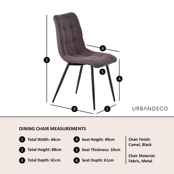 Elba Dining Chairs in Camel Colour Fabric and Black Metal Legs