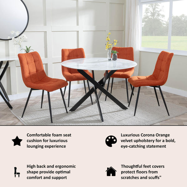 Elba Dining Chairs in Orange Colour Fabric and Black Metal Legs