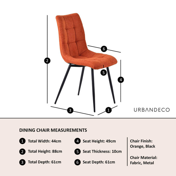 Elba Dining Chairs in Orange Colour Fabric and Black Metal Legs