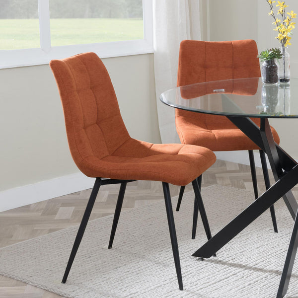 Elba Dining Chairs in Orange Colour Fabric and Black Metal Legs