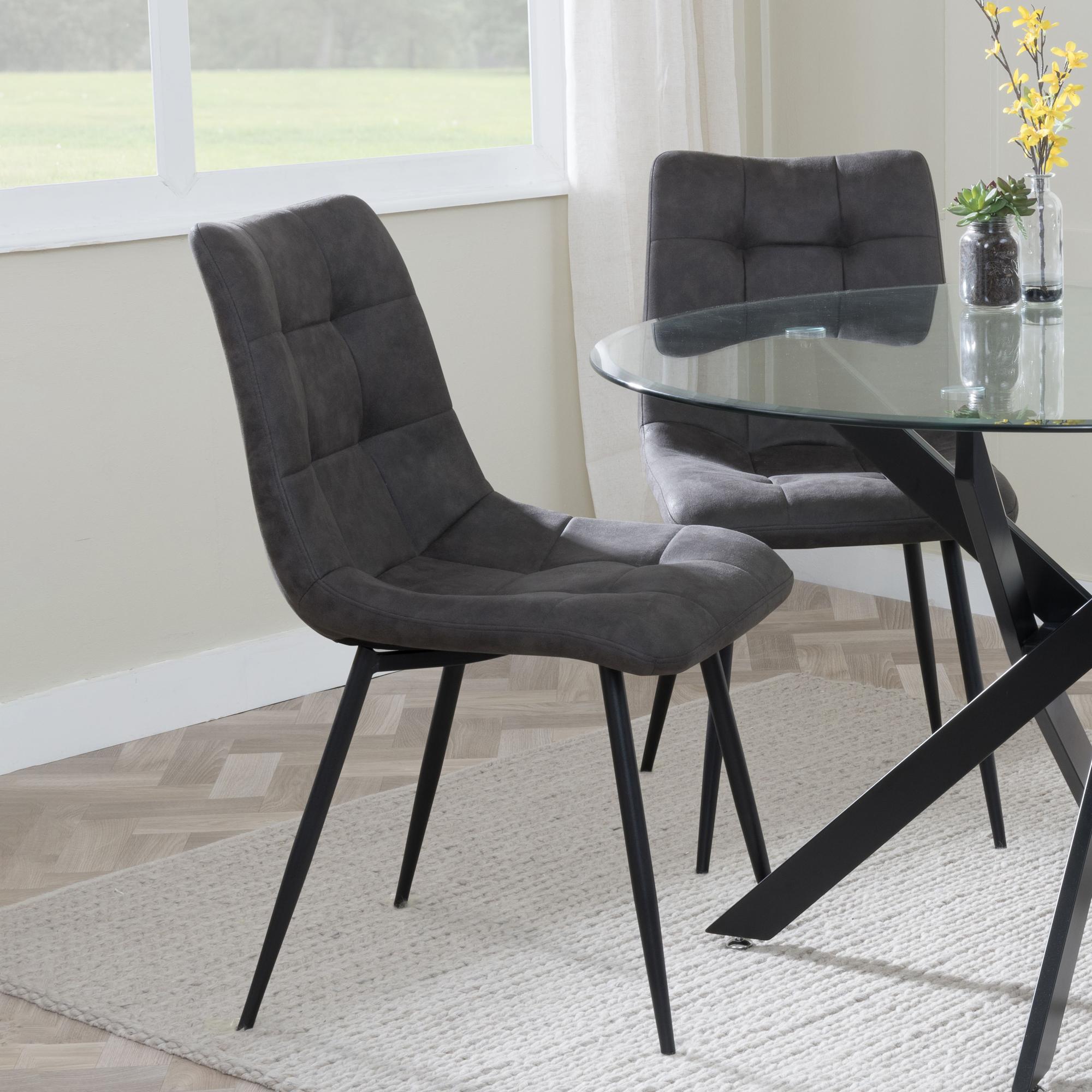Elba Dining Chairs in Grey Colour Fabric and Black Metal Legs