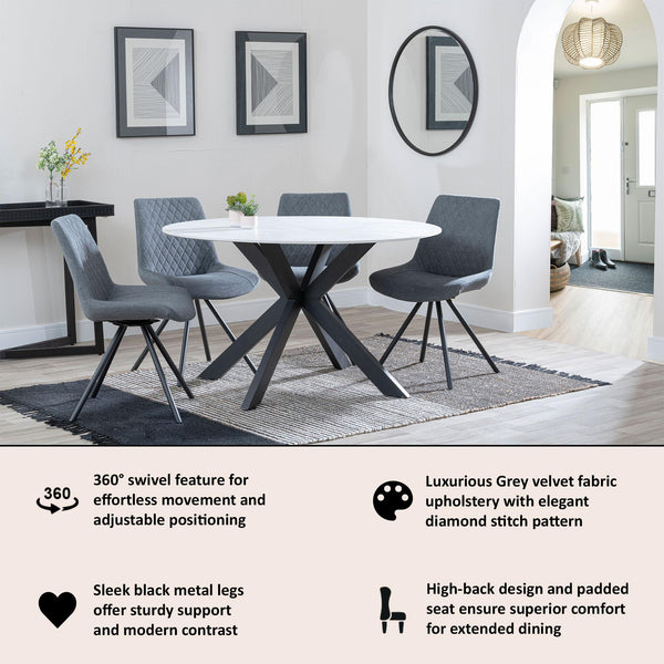 Elliot Grey Fabric Swivel Dining Chair with Black Legs