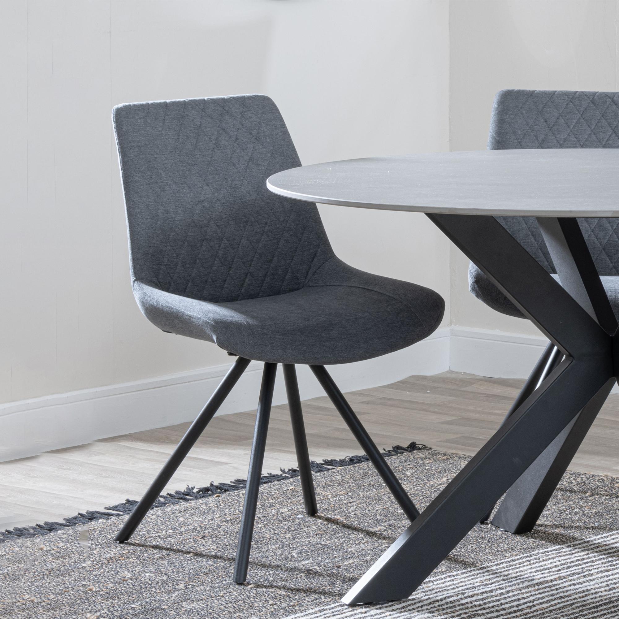 Elliot Grey Fabric Swivel Dining Chair with Black Legs