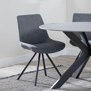 Elliot Grey Fabric Swivel Dining Chair with Black Legs