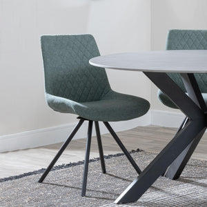 Elliot Green Fabric Swivel Dining Chair with Black Legs