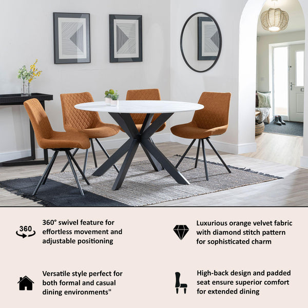 Elliot Orange Fabric Swivel Dining Chair with Black Legs