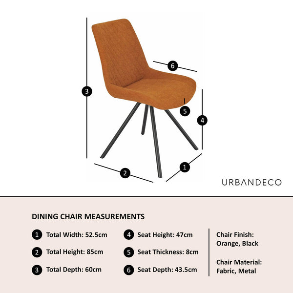Elliot Orange Fabric Swivel Dining Chair with Black Legs