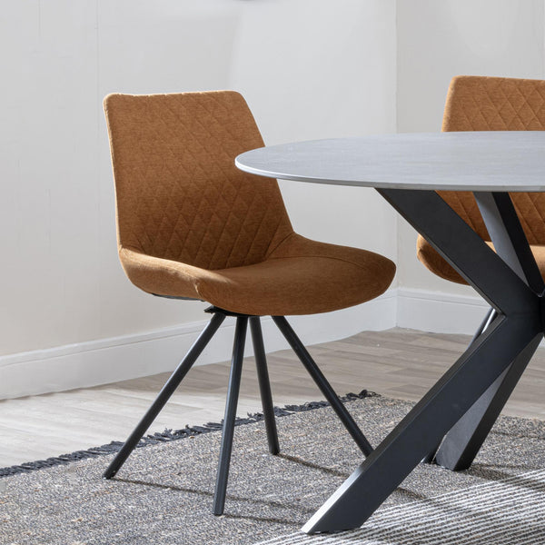 Elliot Orange Fabric Swivel Dining Chair with Black Legs