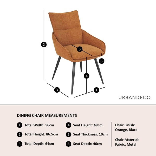 Flavio Orange Fabric Swivel Dining Chair with Black Legs