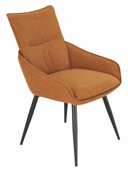 Flavio Orange Fabric Swivel Dining Chair with Black Legs