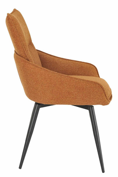 Flavio Orange Fabric Swivel Dining Chair with Black Legs