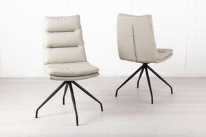 Hadley Beige Leather Swivel Dining Chair with Black Legs