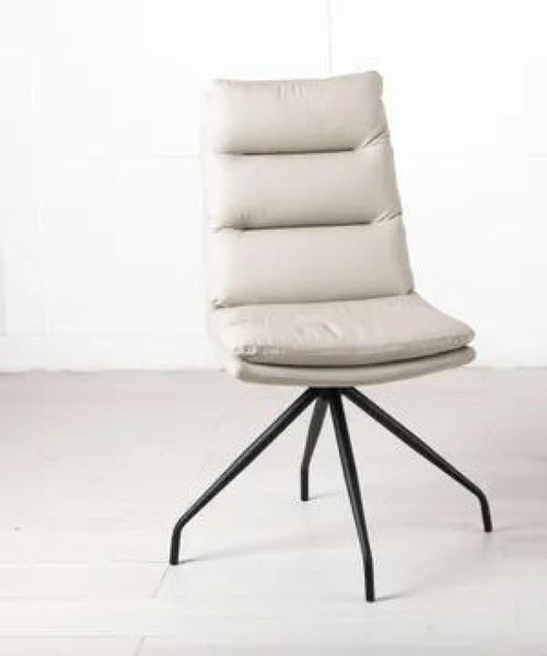 Hadley Beige Leather Swivel Dining Chair with Black Legs