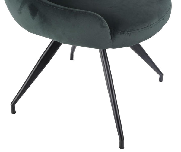 Harbo Green Velvet Fabric Swivel Dining Chair with Black Legs