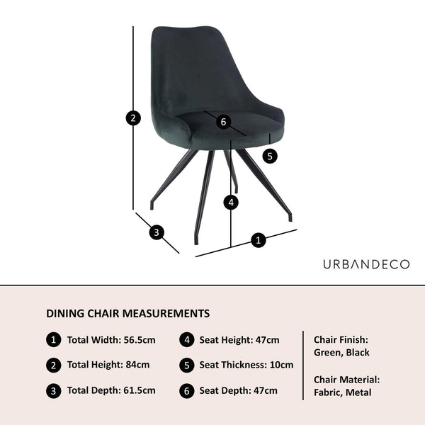 Harbo Green Velvet Fabric Swivel Dining Chair with Black Legs