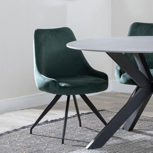 Harbo Green Velvet Fabric Swivel Dining Chair with Black Legs