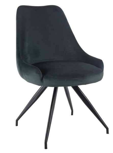 Harbo Green Velvet Fabric Swivel Dining Chair with Black Legs
