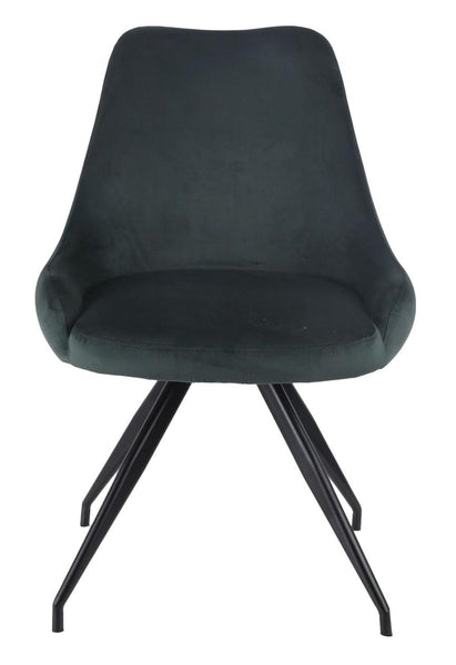 Harbo Green Velvet Fabric Swivel Dining Chair with Black Legs