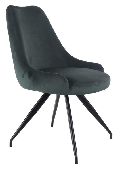 Harbo Green Velvet Fabric Swivel Dining Chair with Black Legs