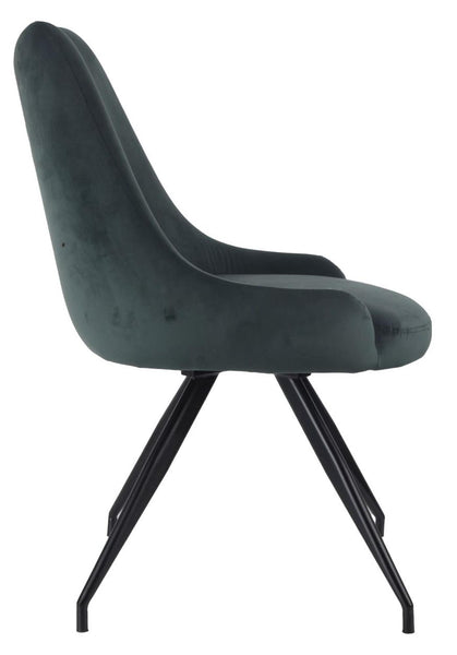 Harbo Green Velvet Fabric Swivel Dining Chair with Black Legs