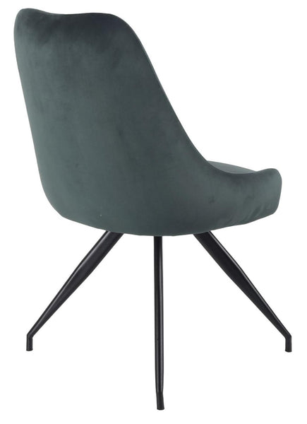 Harbo Green Velvet Fabric Swivel Dining Chair with Black Legs