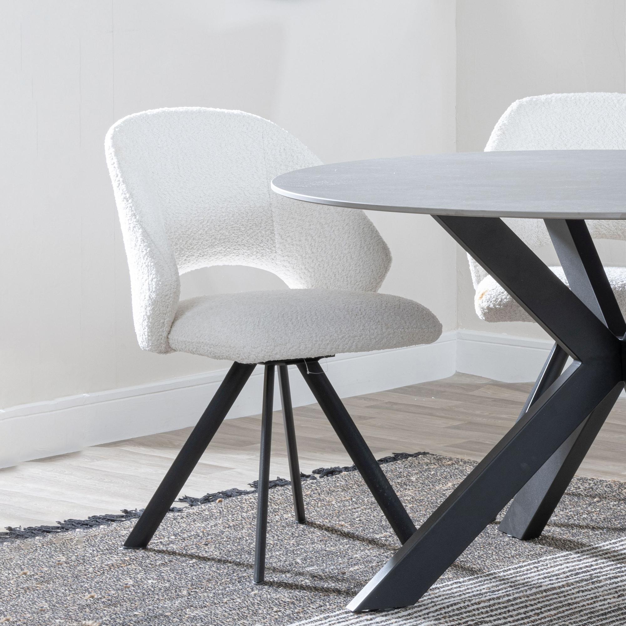 Juno Cream Fabric Swivel Dining Chair with Black Legs