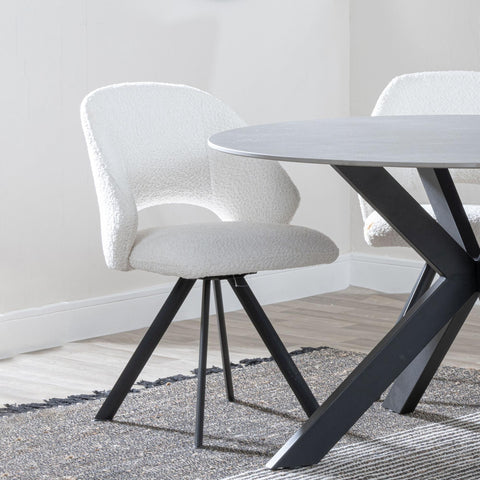Juno Cream Fabric Swivel Dining Chair with Black Legs