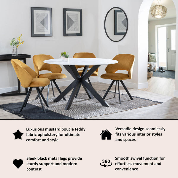 Juno Mustard Fabric Swivel Dining Chair with Black Legs