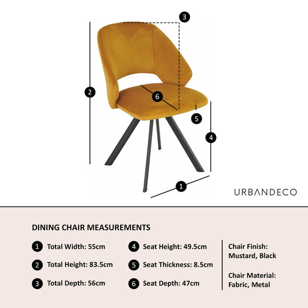 Juno Mustard Fabric Swivel Dining Chair with Black Legs