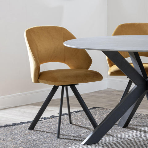 Juno Mustard Fabric Swivel Dining Chair with Black Legs