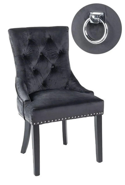 Monte Black KnockerBack Velvet Fabric Dining Chair with Black Legs