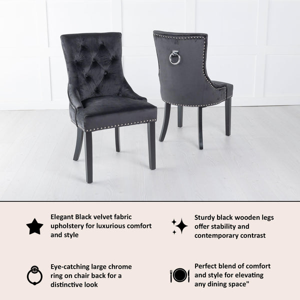 Monte Black KnockerBack Velvet Fabric Dining Chair with Black Legs