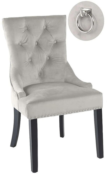 Monte Champagne KnockerBack Velvet Fabric Dining Chair with Black Legs