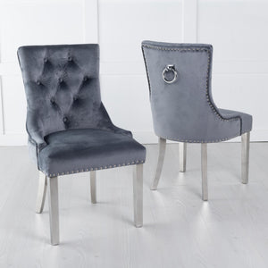 Monte Grey KnockerBack Velvet Fabric Dining Chair with Chrome Legs
