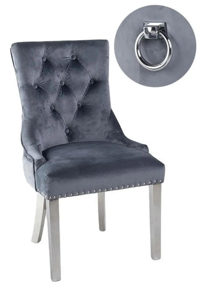 Monte Grey KnockerBack Velvet Fabric Dining Chair with Chrome Legs