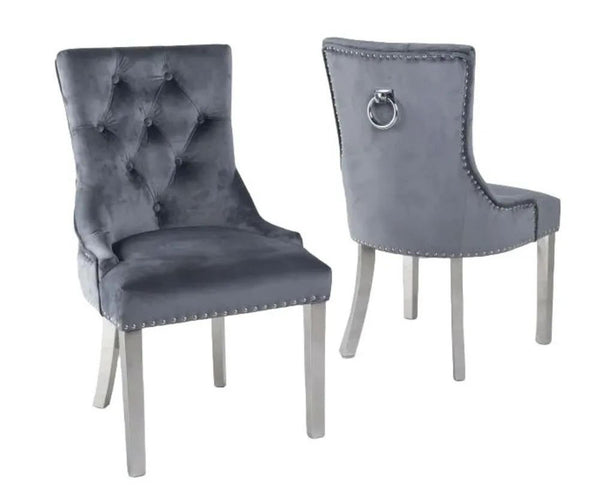 Monte Grey KnockerBack Velvet Fabric Dining Chair with Chrome Legs
