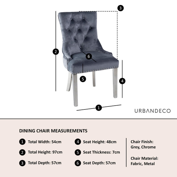 Monte Grey KnockerBack Velvet Fabric Dining Chair with Chrome Legs