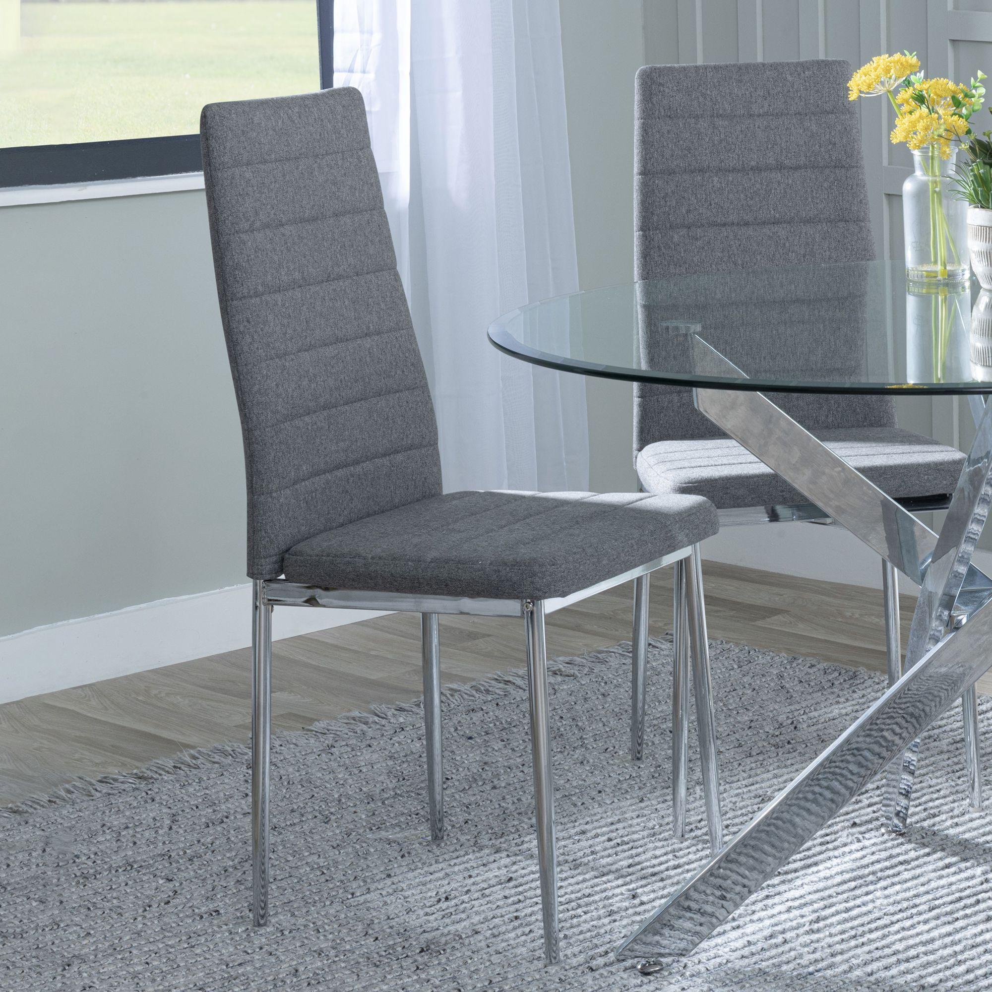 Nero Dining Chair in Dark Grey Colour Fabric with Chrome Legs