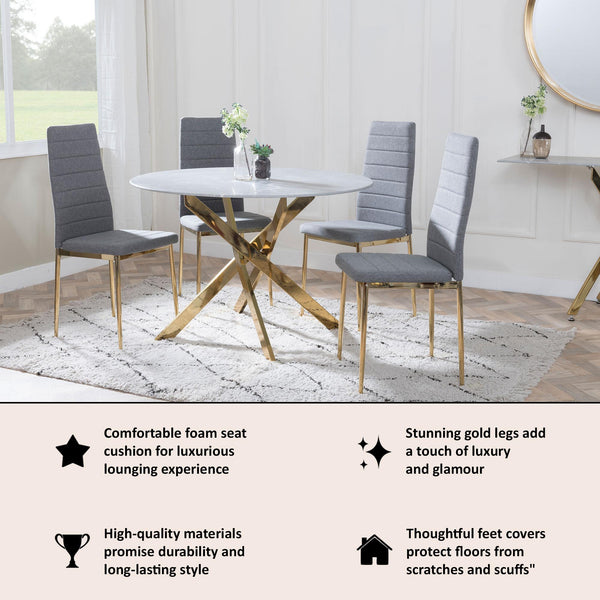 Nero Dining Chair in Dark Grey Colour Fabric with Gold Legs